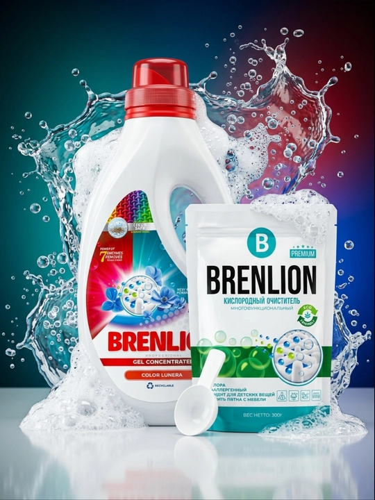 BRENLION гель для стирки 3 кг + кислородный отбеливатель 300 г, аромат лаванды - 
