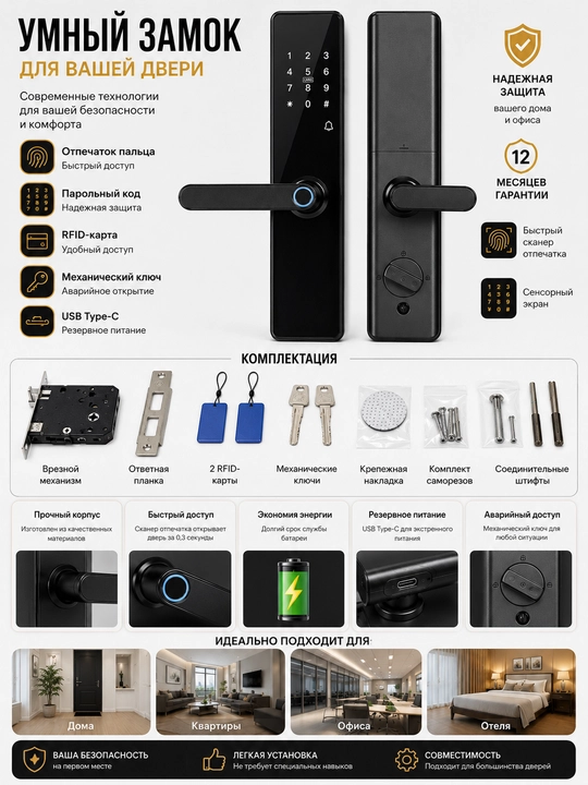 VIN-ZAMOK,SMART LOCK 0010, электронная дверная ручка