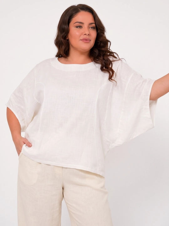 Ayollar uchun paxtali kofta-bluzka, erkin bichim, katta o‘lchamlar L–5XL — ELLY FASHION