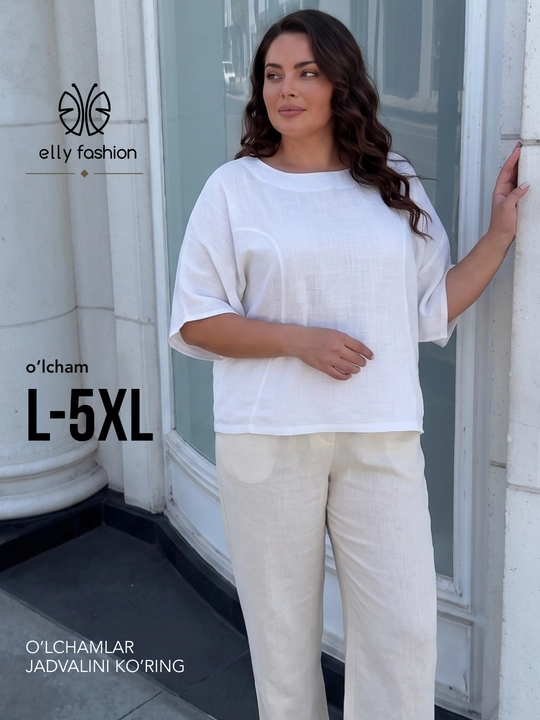 Ayollar uchun paxtali kofta-bluzka, erkin bichim, katta o‘lchamlar L–5XL — ELLY FASHION - 