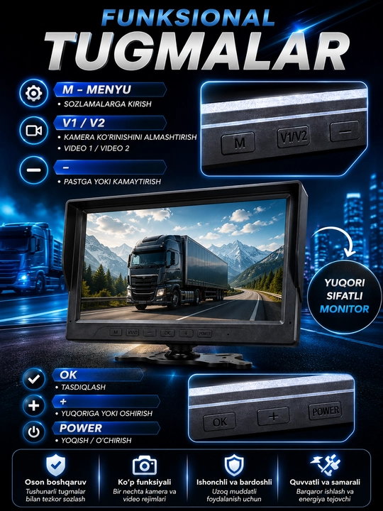 Видеорегистратор для грузового автомобиля TOMBOSS 4 камеры Full HD IP67, кнопочный