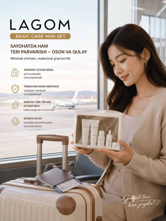 LAGOM Mini Teri Parvarish To‘plami 5 dona koreys sayohat seti travel kit - 