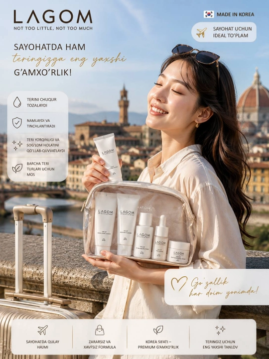 LAGOM Mini Teri Parvarish To‘plami 5 dona koreys sayohat seti travel kit