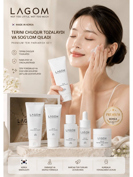 LAGOM Mini Teri Parvarish To‘plami 5 dona koreys sayohat seti travel kit