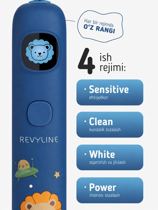 Bolalar uchun elektr tovushli tish cho‘tkasi Revyline RL 095  4 rejim, 7+ yosh