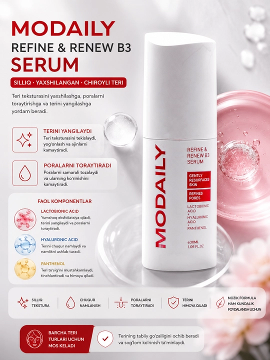 MODAILY Refine & Renew B3 Serum – Сыворотка для лица с витамином B3 для сужения пор, 30 мл - 