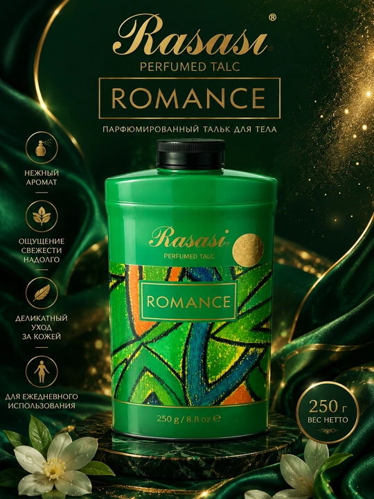 Парфюмированный тальк для тела Rasasi Romance Perfumed Talc 250 г - 