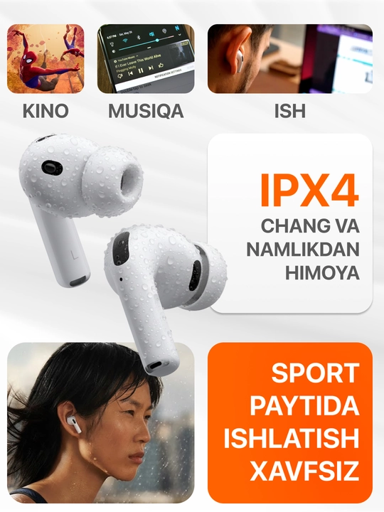 Simsiz quloqchinlar Pods Pro 3 ANC Premium, iPhone va Android uchun naushnik (4ta sovg'a)