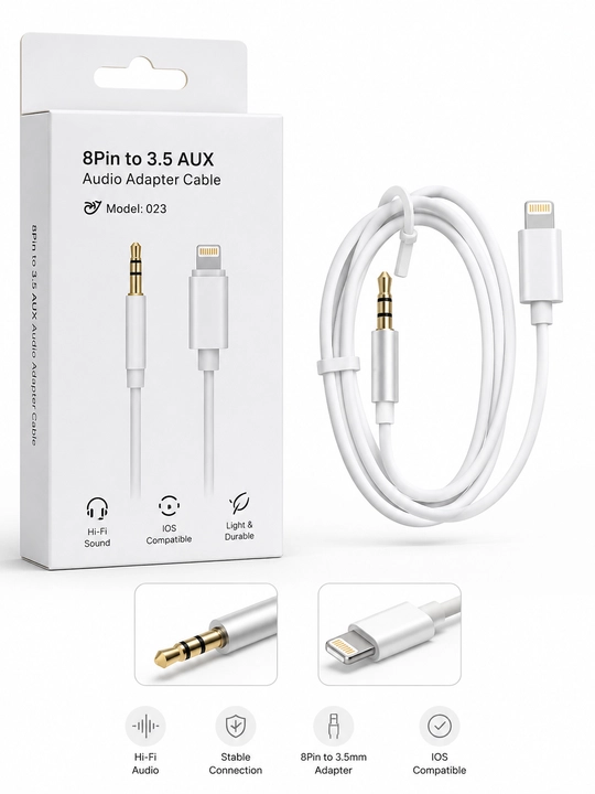8Pin dan 3.5mm AUX audio adapter kabel, iPhone uchun, Model 023, oq - 