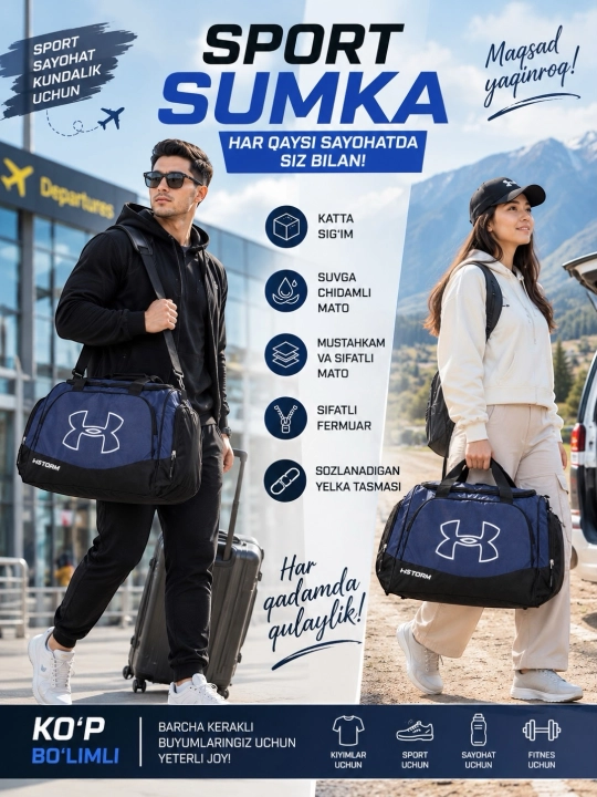 Sumka, fitnes, sport, dam olish, safar uchun 3 tasi 1 da - 