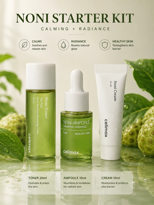 Celimax Noni Starter Kit Mini Set - Zardob tonerlari to‘plamlari, yuz uchun kremlar