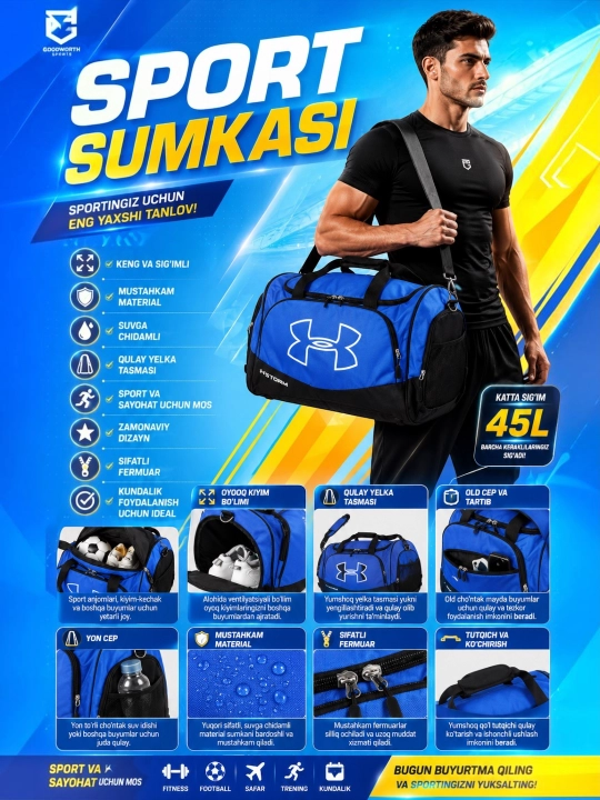 Sumka, fitnes, sport, dam olish, safar uchun 3 tasi 1 da - 