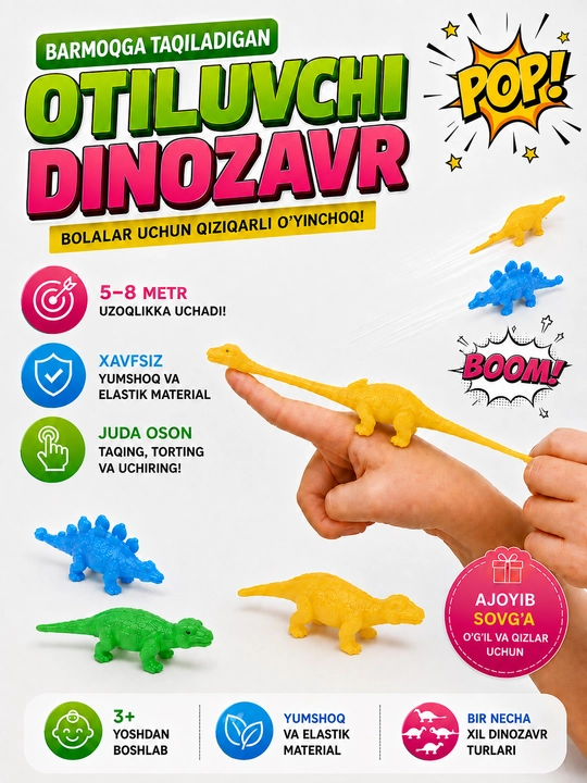 Darts Dinozavr Devorga Yopishuvchi Uchar O'yinchoq, Elastik, 3+ Yosh - 