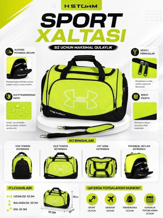 Fitnes, sport, dam olish, safar uchun 3 tasi 1 da sumka XTORM - 