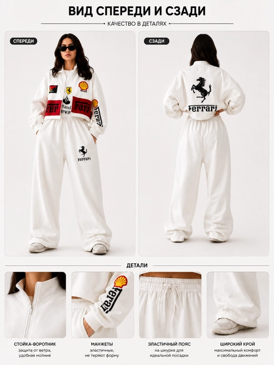 Ayollar sport kostyumi oversize zip hudi keng shim ikki qismli kundalik sport kiyimi - 