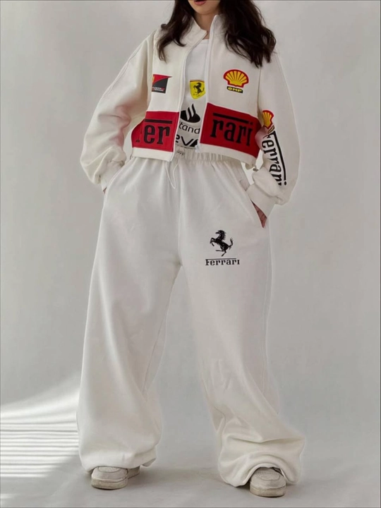 Ayollar sport kostyumi oversize zip hudi keng shim ikki qismli kundalik sport kiyimi