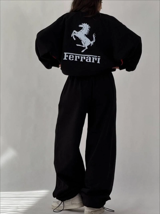 Ayollar sport kostyumi oversize zip hudi keng shim ikki qismli kundalik sport kiyimi