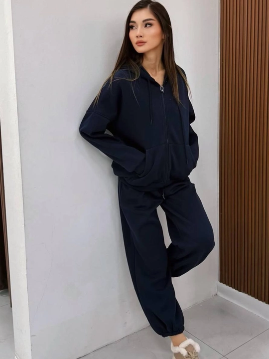 Ayollar sport kostyumi oversize zip hudi keng shim ikki qismli kundalik sport kiyimi