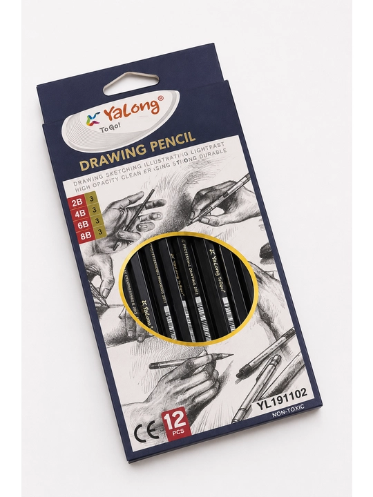 Yalong Professional Drawing Pencil 12 dona, 2H–8B grafit chizmachilik qalamlari