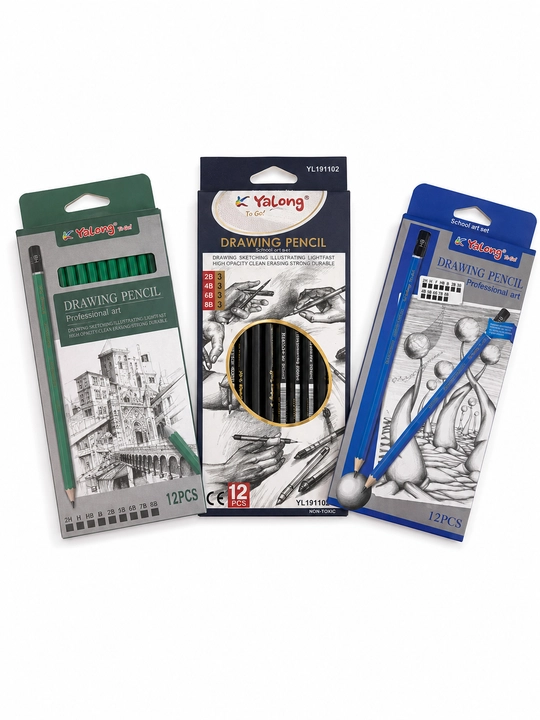 Yalong Professional Drawing Pencil 12 dona, 2H–8B grafit chizmachilik qalamlari