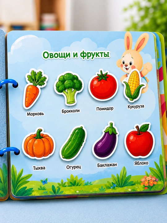 Развлекательная книжка с наклейками для детей | Цвета, формы, фрукты, морские животные