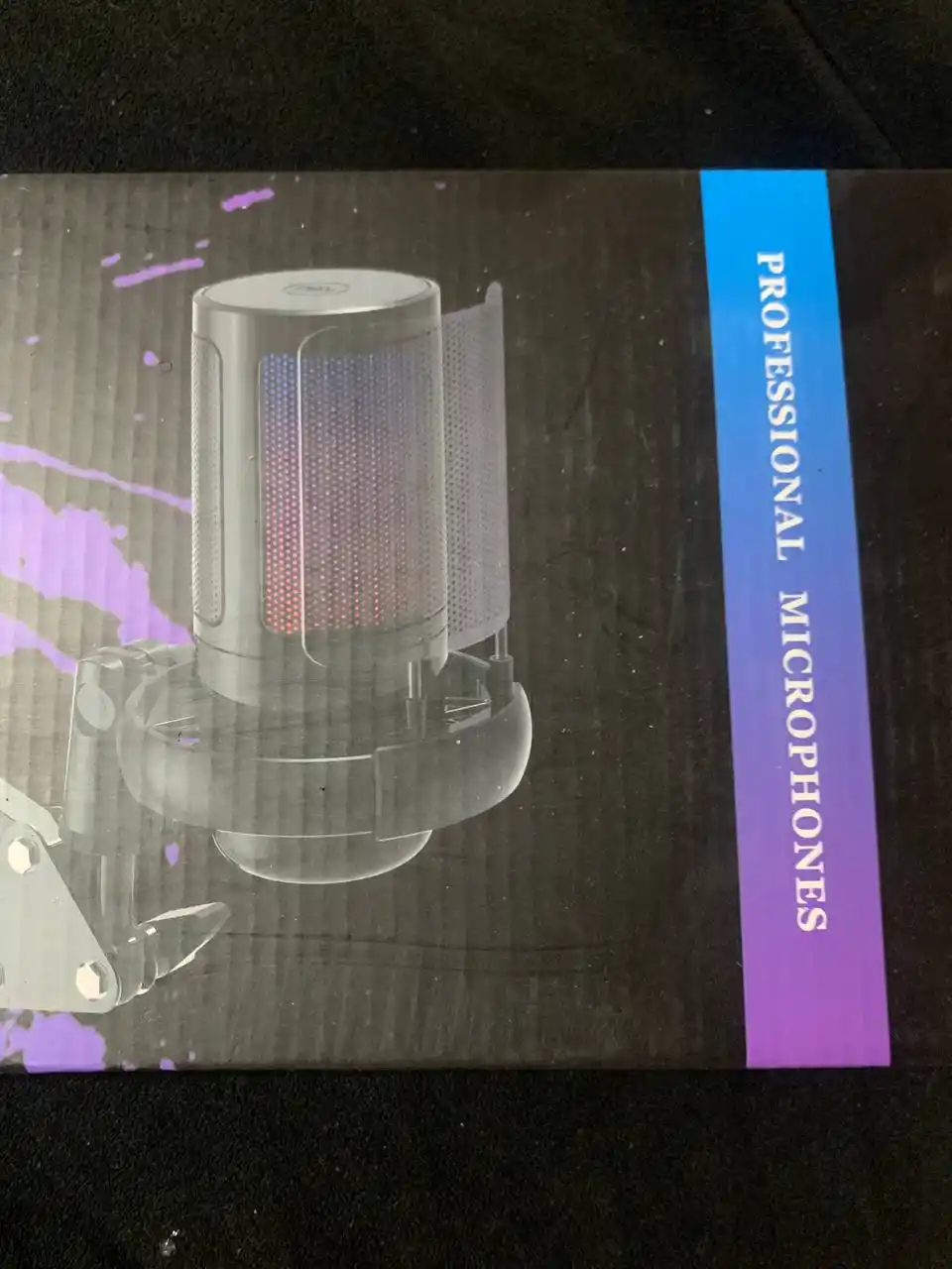 Микрофон конденсаторный игровой с подсветкой RGB с кронштейном, с поп-фильтром для стримов