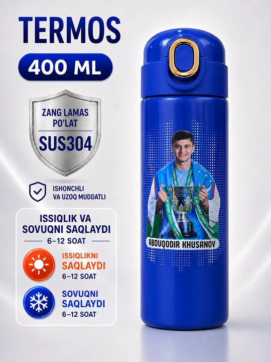 Termos, 400 ml, o'g'il bolalar uchun, maktab uchun zanglamaydigan po'latdan termos - 