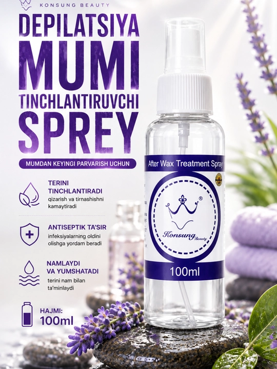 Depilyatsiyadan keyingi sprey, after wax spray, teri parvarishi, 100 ml, sovutuvchi sprey - 