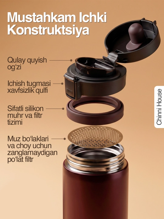 Termos. Termostakan germetik, zanglamaydigan po'latdan, 400 ml