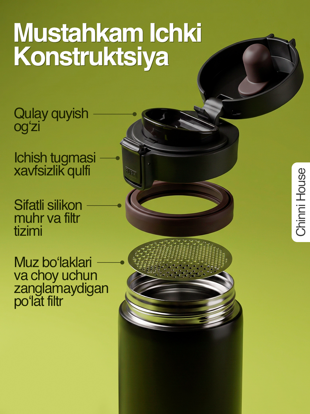 Termos. Termostakan germetik, zanglamaydigan po'latdan, 400 ml