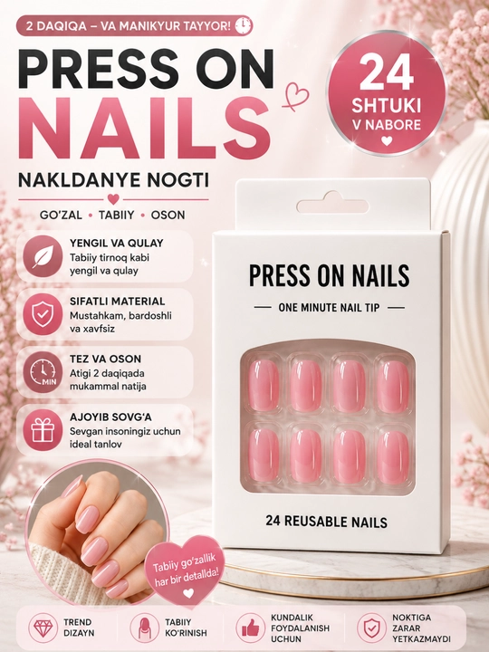 Ulama tirnoqlar to‘plami, 24 dona, yelim va pilka bilan, qayta foydalaniladigan