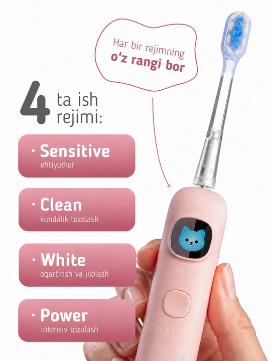 Bolalar uchun elektr tovushli tish cho‘tkasi Revyline RL 095  4 rejim, 7+ yosh