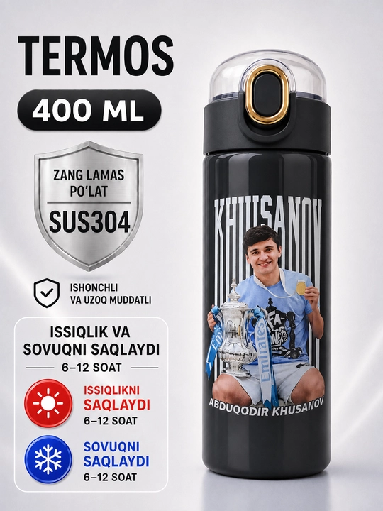 O‘g‘il bola uchun termos, 400 ml, ichimliklar uchun maktab termosi, zanglamaydigan po‘latdan - 