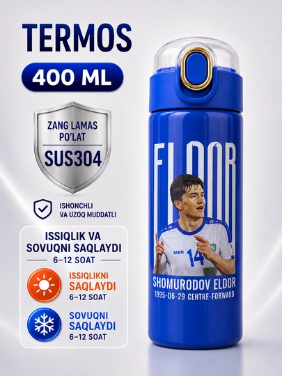 O‘g‘il bola uchun termos, 400 ml, ichimliklar uchun maktab termosi, zanglamaydigan po‘latdan - 