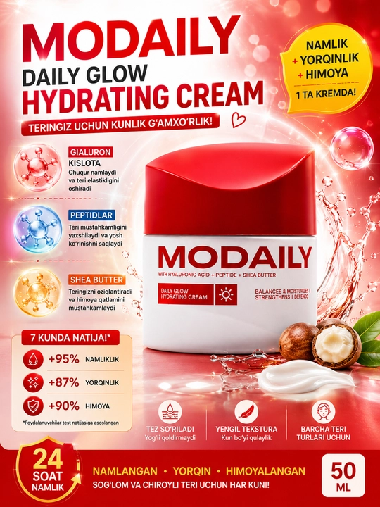 MODAILY Daily Glow Hydrating Cream – увлажняющий крем для лица с гиалуроновой кислотой, 50 мл