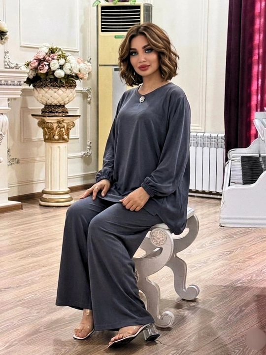 НОРА 3 Костюм женский брючный двойка, свободный крой, широкие брюки