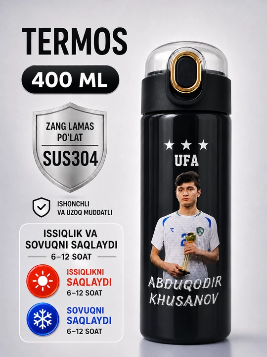 Termos, 400 ml, o'g'il bolalar uchun, maktab uchun zanglamaydigan po'latdan termos - 