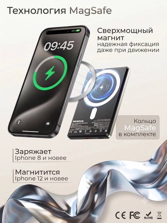 Магнитный повербанк MagSafe 3000 mAh — Ультратонкий внешняя батарея для iPhone и Android