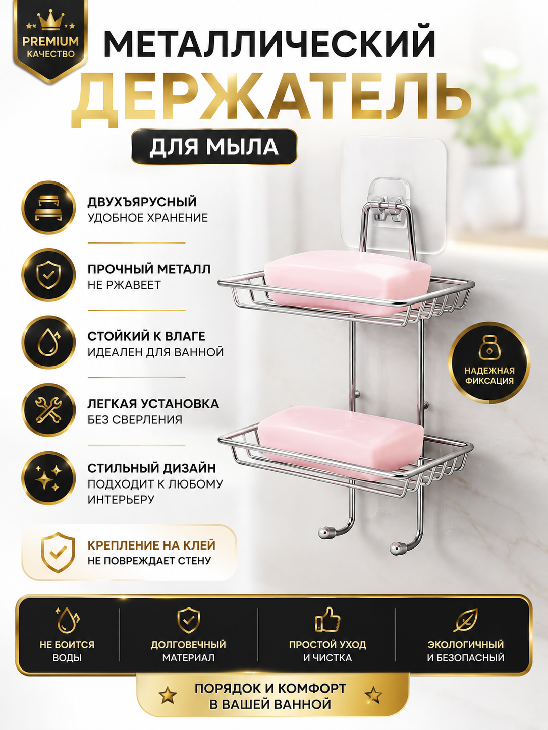 Настенная мыльница, с дренажным отверстием - 