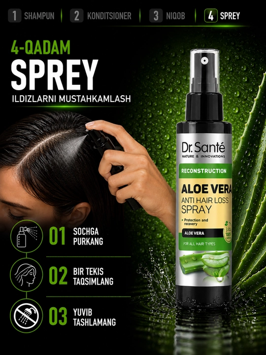 Шампуни Dr.Sante Keratin, Anti Hair Loss, Aloe для восстановления и увлажнения волос, 250