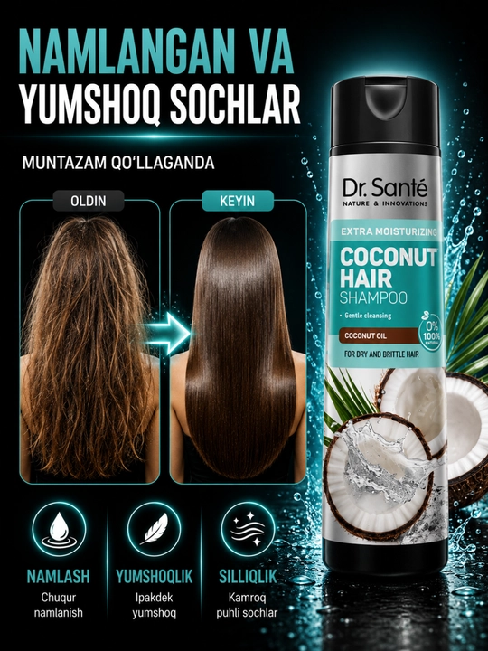 Шампуни Dr.Sante Keratin, Anti Hair Loss, Aloe для восстановления и увлажнения волос, 250