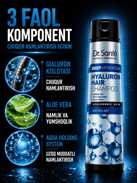 Шампуни Dr.Sante Keratin, Anti Hair Loss, Aloe для восстановления и увлажнения волос, 250