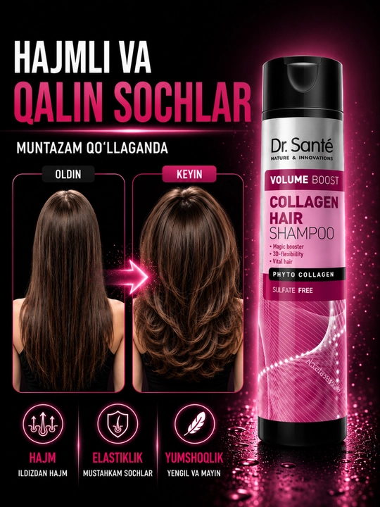 Шампуни Dr.Sante Keratin, Anti Hair Loss, Aloe для восстановления и увлажнения волос, 250