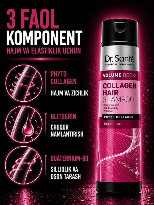 Шампуни Dr.Sante Keratin, Anti Hair Loss, Aloe для восстановления и увлажнения волос, 250