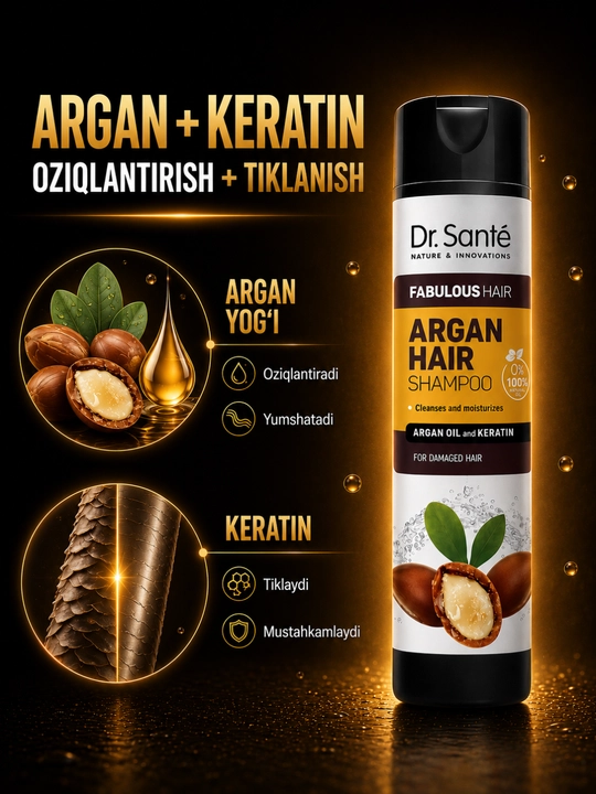 Шампуни Dr.Sante Keratin, Anti Hair Loss, Aloe для восстановления и увлажнения волос, 250