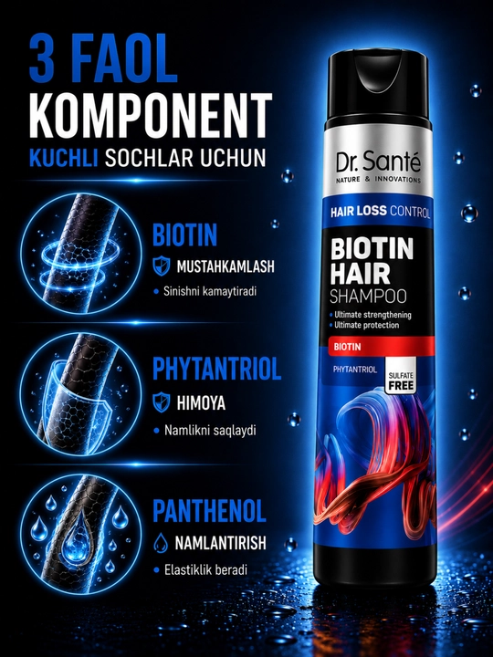Шампуни Dr.Sante Keratin, Anti Hair Loss, Aloe для восстановления и увлажнения волос, 250