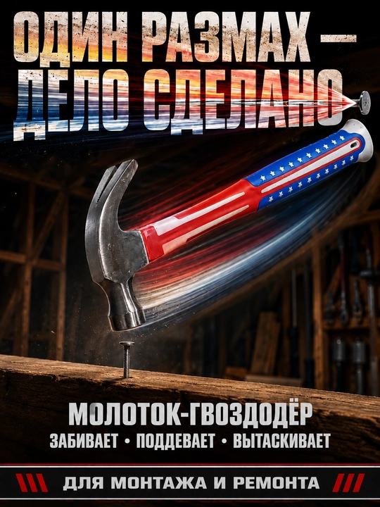 Молоток-гвоздодер столярный с удобной рукояткой для ремонта и монтажа - 