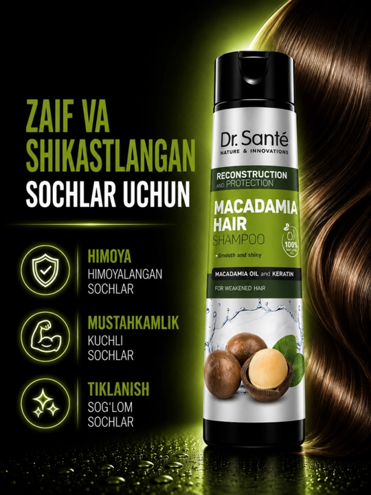 Шампуни Dr.Sante Keratin, Anti Hair Loss, Aloe для восстановления и увлажнения волос, 250