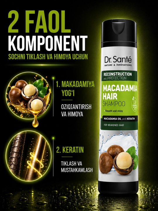 Шампуни Dr.Sante Keratin, Anti Hair Loss, Aloe для восстановления и увлажнения волос, 250