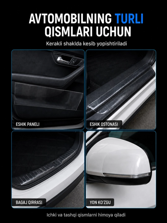 Avtomobil uchun shaffof himoya plyonkasi, eshik, ostona va bamper uchun